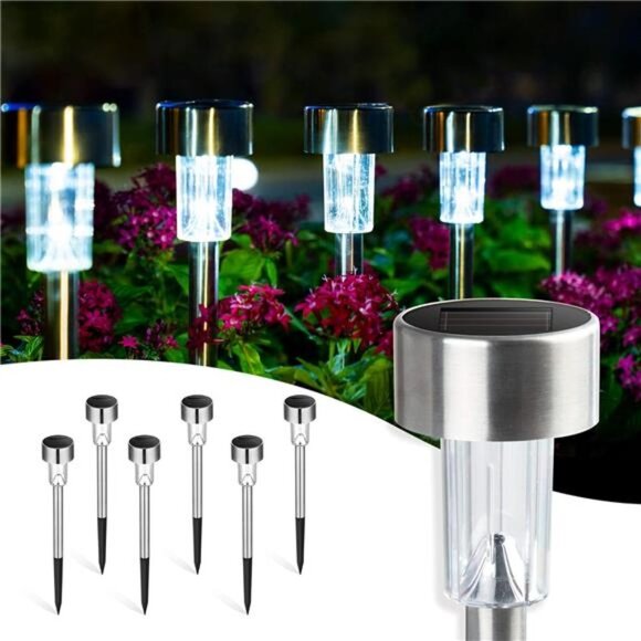16 Pack Stainless Steel LED Landscape Lights - Waterproof Solar Pathway Lights - Picture 4 of 7